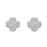 Luck Charm Clover Pave Cluster Diamond Stud Earrings 1/2 ct 18K Gold-G,VS - Rose Gold