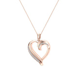 14K Gold Necklace Petite Heart Diamond Pendant Pave set 1/6 ctw-G,I1 - Rose Gold