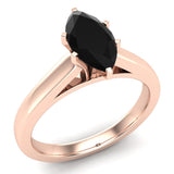 Marquise Cut Black Diamond Engagement Rings 14K Gold (Black,AAA) - Rose Gold