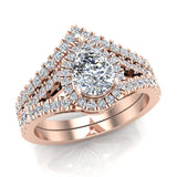 1.70 Ct Moissanite Pear Cut Halo Diamond Wedding Ring Set 14K Gold-I,I1 - Rose Gold