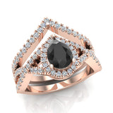 1.60 Ct Pear Cut Black Diamond Wedding Ring Set Diamond Big Ring 14K Gold I1 - Rose Gold