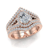 1.92 Ct Wedding Ring Set Solitaire Enhancer Look Bands Pear Moissanite 14K Gold-I,I1 - Rose Gold