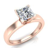 Princess Solitaire Diamond Ring Fitted Band Style 14k Gold-I1 - Rose Gold