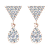 Diamond Dangle Earrings Tear Drop Cluster Triangle Top 14K Gold 0.72 ct-I,I1 - Rose Gold
