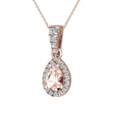 Pear Cut Pink Morganite Halo Diamond Necklace 14K Gold (I,I1) - Rose Gold