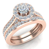 Diamond Wedding Ring Set Round Halo Rings 8-prongs 14K Gold 1.15 ct-I,I1 - Rose Gold