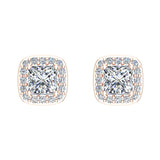 Princess cut Cushion Style Halo Diamond Stud Earrings 18K Gold-G,VS - Rose Gold