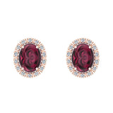 4.20 ct tw Red Garnet & Diamond Cabochon Stud Earring In 14k Gold-G,I1 - Rose Gold