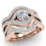 Wedding Ring Set Round cut Solitaire with enhancer bands  14K Gold 1.20 carat-H,SI - Rose Gold