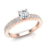 Diamond engagement ring milgrain luscious design round brilliant 14K Gold 0.90 ct SI - Rose Gold