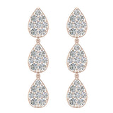 Tear-Drop Diamond Chandelier Earrings 14K Gold 1.15 carat total-I,I1 - Rose Gold