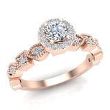 Halo diamond ring alternate marquee-square shank 14K Gold 0.50 ct SI - Rose Gold