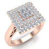 Square Halo with Princess Cut & Filigree Cluster Ring 14K Gold (G,SI) - Rose Gold