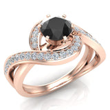 Black & White 14k Gold Intertwined Diamond Engagement Ring 1.00 ct-I1 - Rose Gold