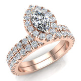 Petite ring for women Marquise Cut Halo Bridal Set 18K Gold 1.55 ct-G,VS - Rose Gold