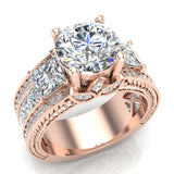 Moissanite Three-Stone Diamond Accented Engagement Ring 18K 5.35 ct VS - Rose Gold
