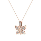 14K Gold Necklace 0.17 ct tw Diamond Butterfly Charm-G,SI - Rose Gold