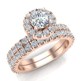 Petite Wedding Rings Halo Round Cut bridal Set 14K Gold 1.50 ct-I,I1 - Rose Gold