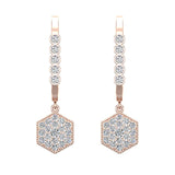 Hexagon Diamond Dangle Earrings Dainty Drop Style 14K Gold 1.25 ct-G,SI - Rose Gold
