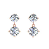 Round Brilliant Drop Two stone Diamond Dangle Earrings 14K Gold-G,SI - Rose Gold