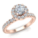 Petite Engagement ring for women Round Halo diamond ring 14K Gold-F,VS - Rose Gold