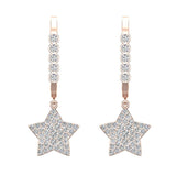 Star Diamond Dangle Earrings Dainty Drop Style 14K Gold 0.73 ct-I,I1 - Rose Gold
