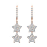 Star Diamond Dangle Earrings Dainty Drop Style 14K Gold 1.78 ct-G,SI - Rose Gold