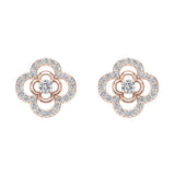 14K Gold Diamond Stud Earrings Flower Shape 0.82 carat-I,I1 - Rose Gold