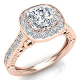 Round Brilliant Cushion Halo Diamond Engagement Ring 14K 1.15 ct-F,VS - Rose Gold