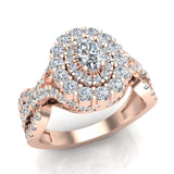 Oval cut diamond engagement Halo Rings 18K Gold 1.30 ct VS - Rose Gold