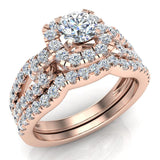 Wedding Ring Set Accented Diamond Loop Shank 1.00 - 1.05 ctw Carat 14K Gold-F,VS - Rose Gold