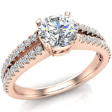 GIA Round brilliant diamond engagement rings split shank 14K 1.10 ct F VS - Rose Gold