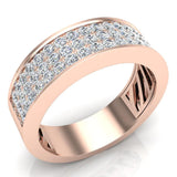 Unisex Wedding Band Three row Diamond Ring 14K Gold 1.00 cttw-I,I1 - Rose Gold