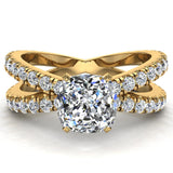 X Cross Split Shank Square Cushion Shape Diamond Engagement Ring 1.75 carat Total 18K Gold - Yellow Gold