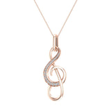Treble Clef Minimal Music Charm 14K Gold Diamond Necklace G-SI - Rose Gold