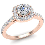 Cushion Halo Diamond Ring Round Brilliant 14K Gold 0.75 ctw I-I1 - Rose Gold