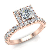 Petite Engagement for Women Princess Halo Diamond Ring 14K Gold-F,VS - Rose Gold