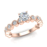 Milgrain Engagement Ring Round Brilliant Diamond 14K Gold 0.75-ct SI - Rose Gold