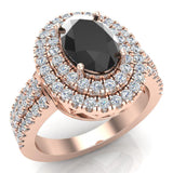 14K Gold Oval Black Diamond Halo Engagement Rings 2.65 Ctw SI - Rose Gold