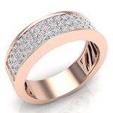 Unisex Wedding Band Three row Diamond Ring 18K Gold 1.00 cttw-G,VS - Rose Gold