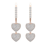 Heart Diamond Dangle Earrings Dainty Drop Style 18K Gold 1.18 ct-G,VS - Rose Gold