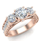 Diamond Engagement Ring 1.75 ct Past Present Future Style 14K Gold-G,SI - Rose Gold
