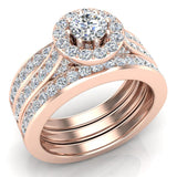 Halo Wedding Ring Set for Women Round Brilliant Diamond Ring 8-prong Enhancer bands 14K Gold 1.40 carat Glitz Design (G,SI) - Rose Gold