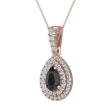Pear Cut Black Diamond Double Halo Diamond Necklace 14K Gold-G,SI - Rose Gold