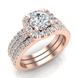 Luxury Round Cushion Halo Diamond Engagement Ring Set 14K Gold (I,I1) - Rose Gold