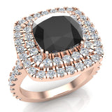 Cushion cut engagement rings women Black diamond halo 3 ctw I1 - Rose Gold
