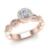 Round brilliant halo engagement rings infinity milgrain 18K 0.55 ctw VS - Rose Gold