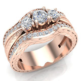 1.20 Ct Past Present Future Diamond Wedding Ring Set 14K Gold Glitz Design-I,I1 - Rose Gold