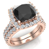 Cushion Black Diamond Wedding Ring Set 14k Gold 3.28 ct-SI - Rose Gold