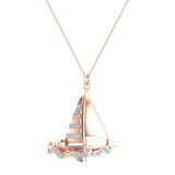 Sailboat Diamond Necklaces for Women 14K Gold - Boat Accessories-L,I2 - Rose Gold